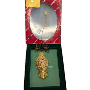 Reed & Barton Partridge In A Pear Tree Ornament Gold Tone Filigree Boxed
